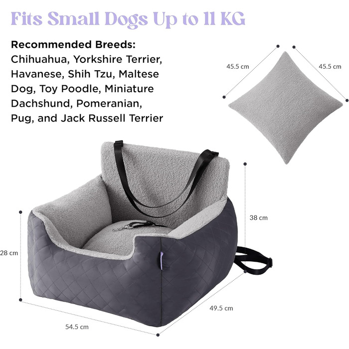 Автокрісло для собак Lesure - водовідштовхувальне, для маленьких собак, з поворотком для повідка, темно-сіре