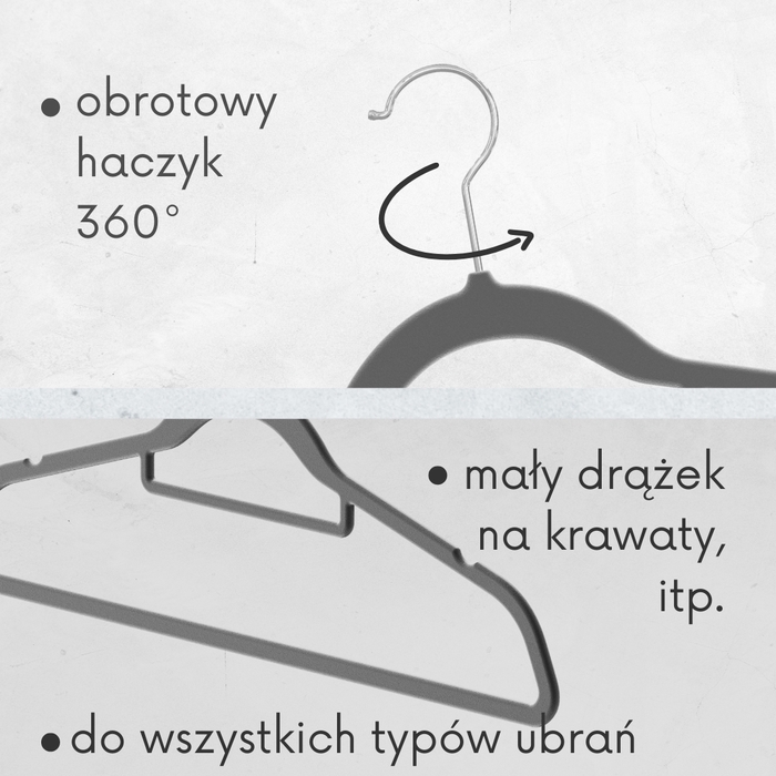 Велюрові вішаки Ogivo, сірі, підвісні, 50 шт.