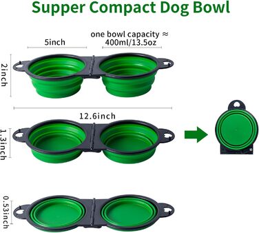 Складаний миска для собак SLSON, подвійний набір, для подорожей, прогулянок, активного відпочинку (зелений)