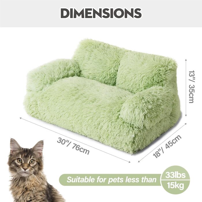 MEWOOFUN Stylish Cat Bed Cat Sofa Fluffy - 76x45cm Cat Bed Large Plush Cat Couch for Small Dogs and Cats Removable and Washable (green)