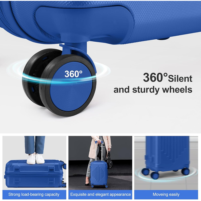 Набір валіз LEADZM 4 шт. з ABS, жорсткий кейс-ролер з телескопічною ручкою, ручна поклажа (темно-синій)