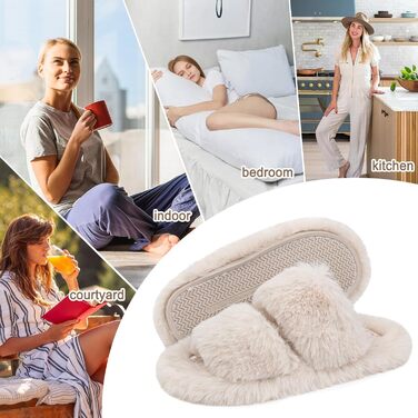 Жіночі тапочки з м'якою підкладкою, антиковзні, теплі, пухнасті, відкриті, для дому та вулиці, розмір 36/37 EU, 2 кольори