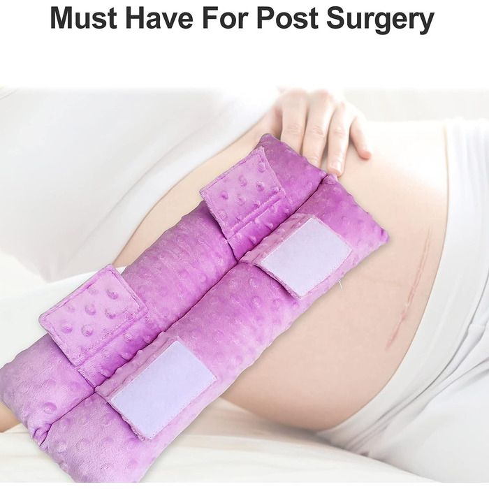Hysterectomy Pillow, Abdominal Pillow, Post-Surgery, with Pocket, Comfort for Ice/Heat Packs, Tummy Tuck, Abdominal Incision, Recovery, Seatbelt, Gifts, Women, Patients (Lavender)
