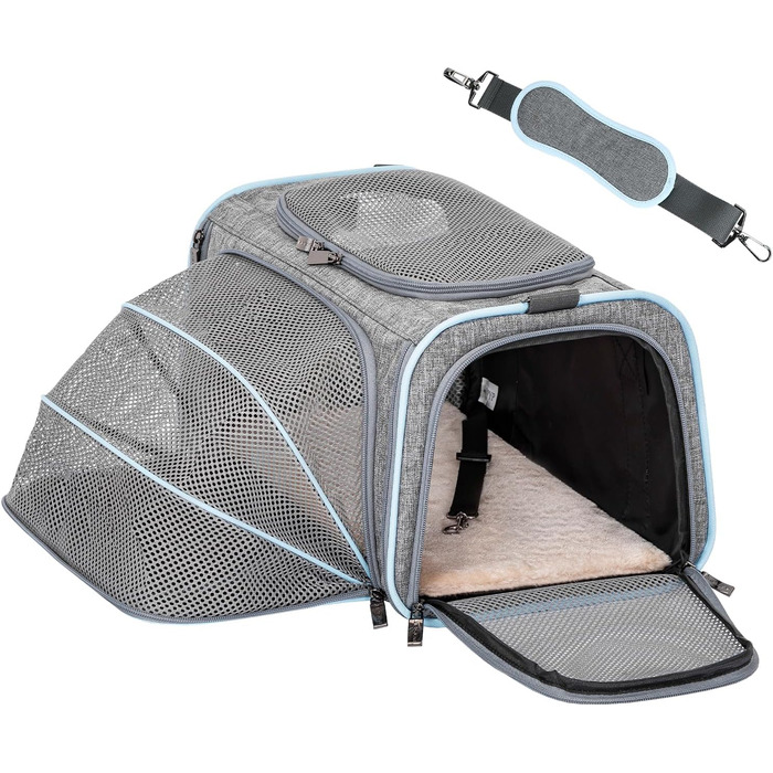 Транспортна сумка для кота Petsfit, дозволена авіакомпаніями, розширювана, двостороння, з флісовою підстилкою, зелена, розмір S