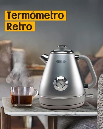Hazel Quinn Kettle Retro Vintage Design Stainless Steel, BPA-Free, Automatic Shut-Off, Water Temperature Indicator, Strix Controller, Dry Boil Protection, 2200 W, Gold-Gray