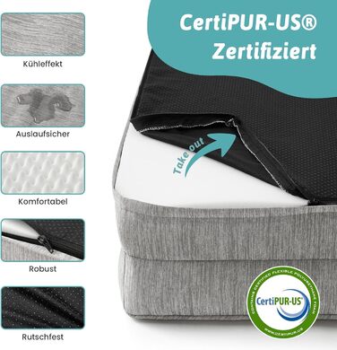 Ортопедичне ліжко для собак середнього розміру COZY KISS з знімним, пральним чохлом. Підтримує хребет, водонепроникні бортики та протиковзна основа. Розмір: 91x69x16 см, колір: сріблясто-сірий