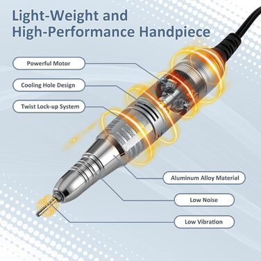 Електричний апарат для манікюру та педикюру Madenia TouchPro – професійний фрезер для гелевих нігтів з HD-дисплеєм та 6 насадками (сірий)