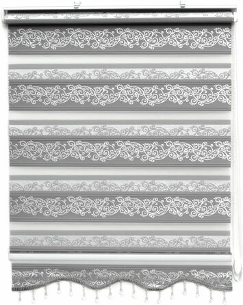 Double Roller Blind Klemmfix No Drilling White Silver 200 x 60 cm (Length x Width) Duo Roller Blind Blackout with Beads, Shimmers, Pleated Blind Window Door Zebra Blind Clamp Roller Side Pull Roller Blind (Grey Silver, W50 x H200 cm)