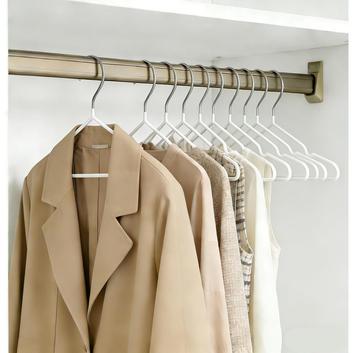 Металеві вішалки для одягу, набір, з вирізами для плечей, стійкі до іржі, економія місця, 40 см - міцні, для зберігання курток та светрів (білі, 40)