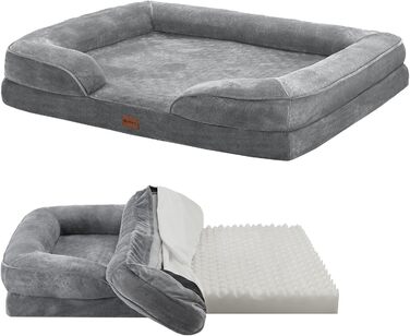 Juskys Dog Bed Sheena L Orthopedic, Washable & Non-Slip - 98 x 70 x 17 cm - Fluffy Dog Sofa for Medium-Sized Dogs Grey - Pet Bed Dog Sofa (L 105 x W 82 x H 17 cm)