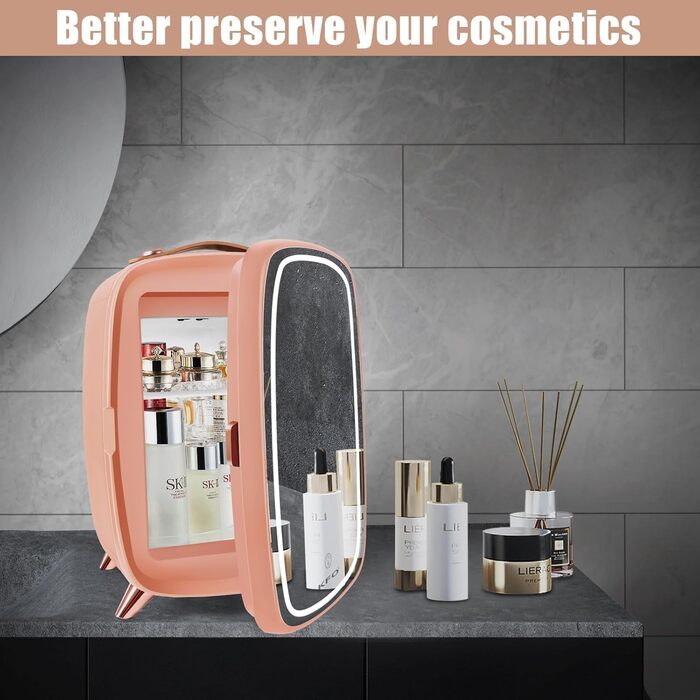 Mini Cosmetic Cooler with LED Mirror - 6 Liter Portable Makeup Fridge with 3 Light Modes (Bright/Dim/Star Light) & Quiet Operation