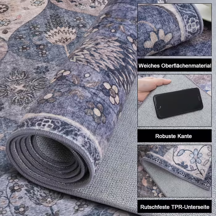 Килим Xfrog Boho Квітковий, антиковий, низький ворс, м'який, нековзкий, багато кольорів, 120x160 см, для вітальні, спальні, дитячої кімнати, придатний для прання