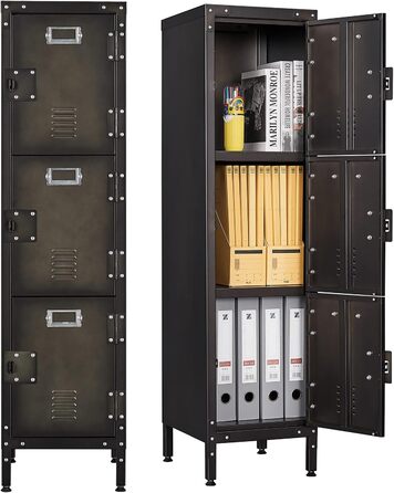 Metal locker with lockable doors, industrial steel cabinet for school, home, office, garage, H140*W38*D46 cm (3 doors)