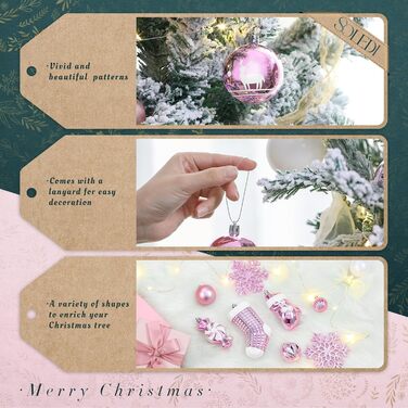 Набір ялинкових прикрас SOLEDI® 128шт. Преміум якість: рожеві та білі пластикові кулі з зіркою та верхівкою. Міцний та безпечний набір прикрас з петельками. Яскраві ялинкові кулі, багаторазовий декор для Різдва.
