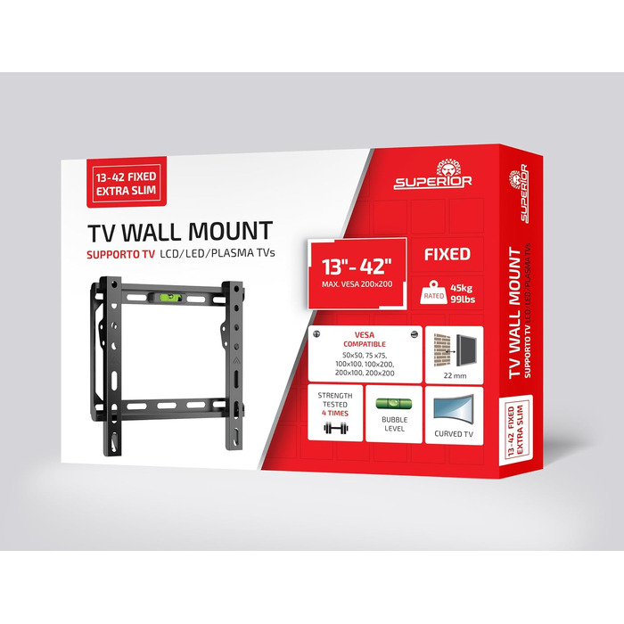 Фіксований ультратонкий настінний кронштейн для ТБ Superior Electronics (13