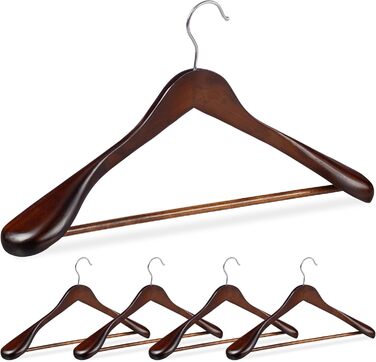 Relaxdays, brown suit and coat hangers, 5-piece set, wide shoulders, 360° rotatable hook, with trouser bar, wooden coat hangers, wood, 24 x 44.5 x 5.5cm, 5
