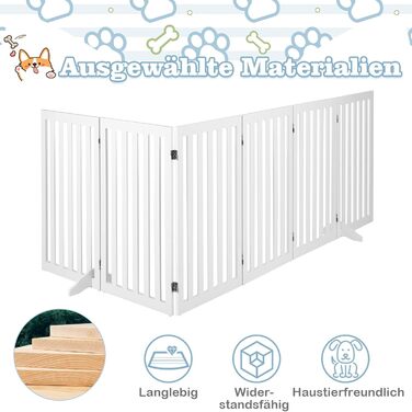 Захисний бар'єр для собак COSTWAY 89 см, 4 панелі, дерев'яний, розкладний, для дітей, захист від сходів, білий