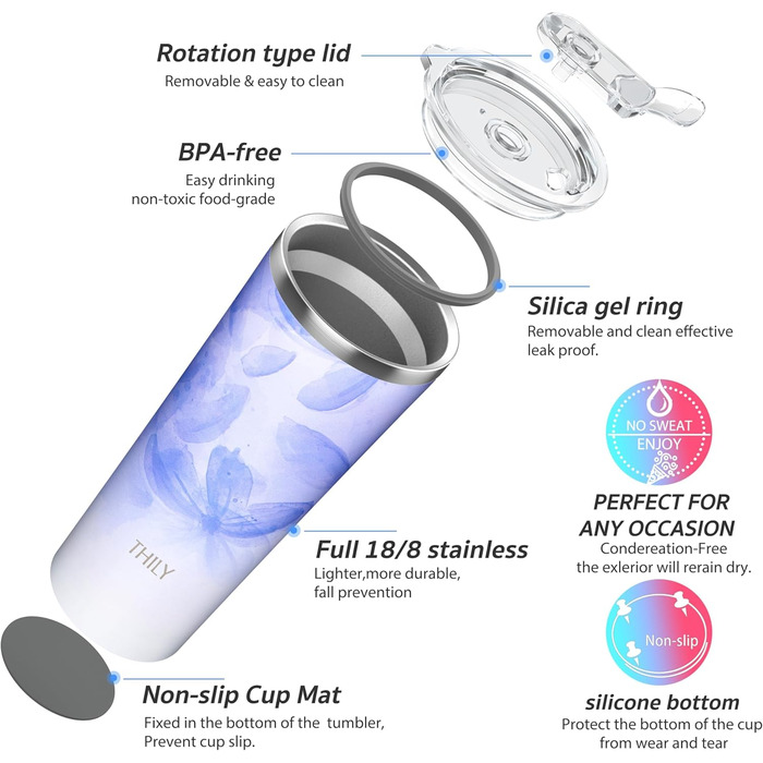 Термос-чашка THILY 780 мл з подвійними стінками, 2 шт. (Золотий мармур + Синій мармур)