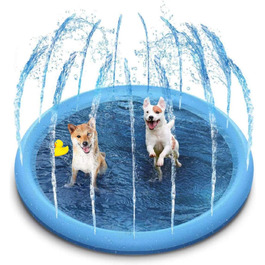 Dog pool for dogs, splash pool for pets, 100cm foldable sprinkler and splash play mat, dog splash pool, summer toy, spray cushion garden outdoor portable sprinkler