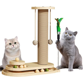 Nyingki 4 Interactive Wooden Cat Toy - Wooden Rattle with Balls, Intelligence Toy for Cats (2, B)