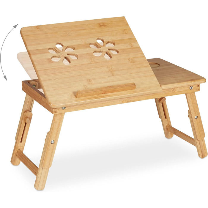 Столик для ноутбука Relaxdays, бамбуковий, регульований, з вентиляцією та ящиком, 1 шт.