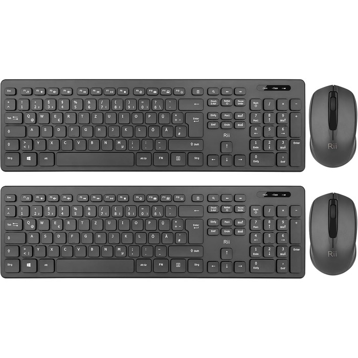 Набір клавіатури та миші Rii (2 шт.) бездротовий, для PC/Laptop/Windows/Smart TV, німецька розкладка, чорний