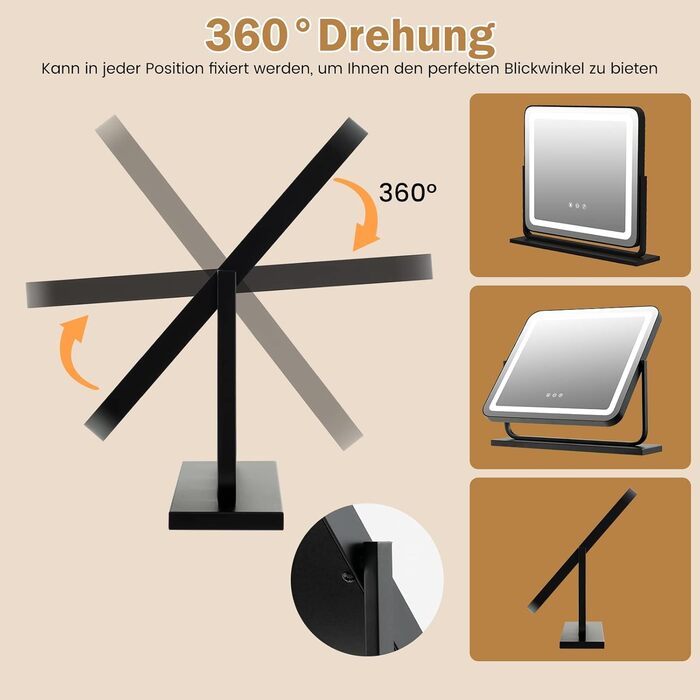 Дзеркало для макіяжу COSTWAY з підсвіткою, 3 режими світла, 5X збільшення, сенсорне керування, поворотне на 360°, 56x48 см