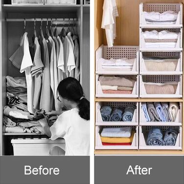 Hossejoy Set of 4 Stackable Closet Storage Boxes, Plastic Drawer Organizers, Foldable Clothes Shelf Baskets, Foldable Containers, Bins, for Office, Bedroom, and Bathroom (white)
