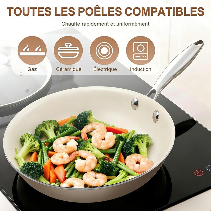 Пательня керамічна 24 см з антипригарним покриттям, індукція, духовка, посудомийна машина, алюміній, не містить PFAS, PFOA, PTFE