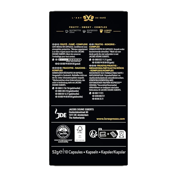 Кавові капсули L'OR Espresso Lungo Estremo для Nespresso, 100 капсул (10 паків по 10 шт)