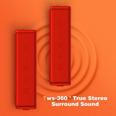 Raymate Bluetooth Портативна Колонка з Подвійним Басом 20W, IPX7 Водонепроникна, TWS, 15 годин, для дому та на вулицю (червона)