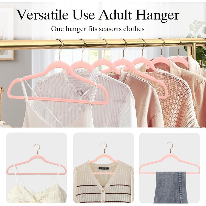 22 шт. плюшеві вішалки для одягу Stormix для дорослих, преміум-якість, антиковзаючі, ультратонкі, для костюмів, сорочок, суконь, темно-рожевого кольору (гачки рожевого золота)