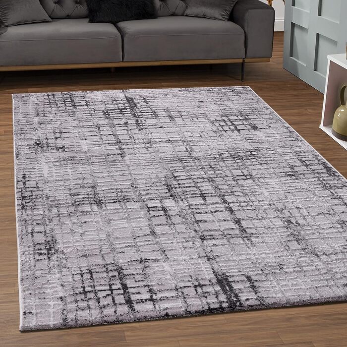 Килим SANAT Evra для вітальні - коротковорсовий килим з сучасним дизайном, підходить для вітальні, коридору, їдальні, спальні, кухні та дитячої кімнати (багатобарвний світло-сірий, 80x150 см), 80 x 150 см (прямокутний), багатобарвний світло-сірий
