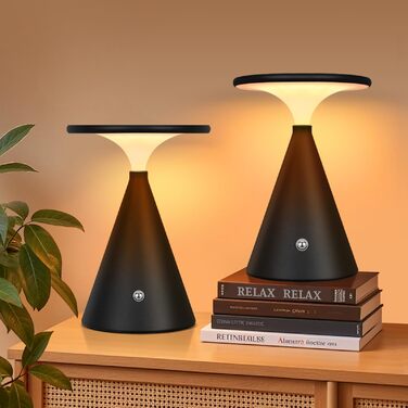 Настільна LED лампа акумуляторна бездротова 2в1 (внутрішня/зовнішня), димується, сенсорна, 4000mAh, чорний (2 шт)