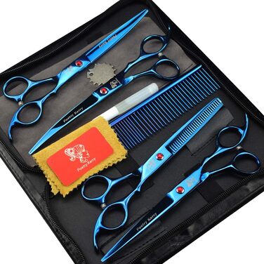 Набір для грумінгу тварин: 5 штук, 7 дюймів, для собак, котів, домашніх тварин. Містить ножиці, витончуючі ножиці, вигнуті ножиці, гребінець для грумінгу та шкіряну сумку