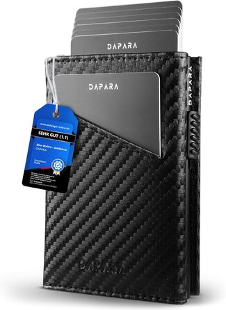 Чоловічий гаманець DAPARA з RFID-захистом | Тонкий гаманець для чоловіків з відділом для монет | Гаманець-картхолдер на 12 карт | Чоловічий гаманець з карбону - чорний