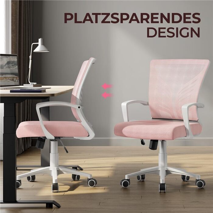 Крісло офісне Yaheetech ергономічне з регулюванням висоти, поворотне, з м'яким сидінням, для офісу/кабінету, світло-рожеве (2 шт)
