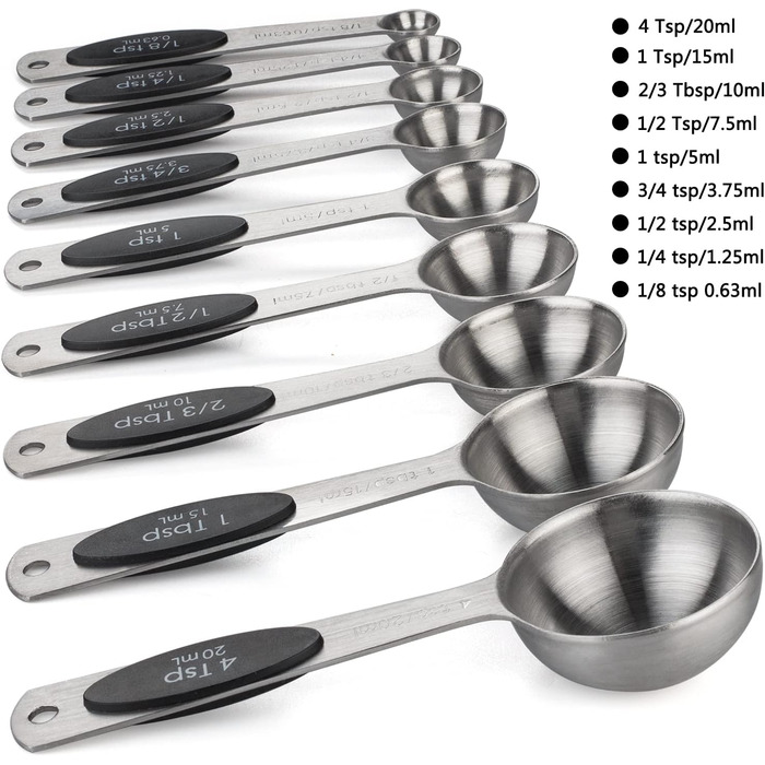 Stainless Steel Measuring Cups 7-Piece Stackable Set for Measuring Dry or Liquid Ingredients Kitchen Helper Metal Measuring Cups for Cooking & Baking (7+B9)