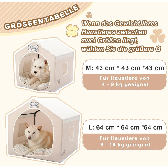 Washable Folding Dog Bed & Tent - Indoor Dog House for Small Dogs (4-9kg) - Beige