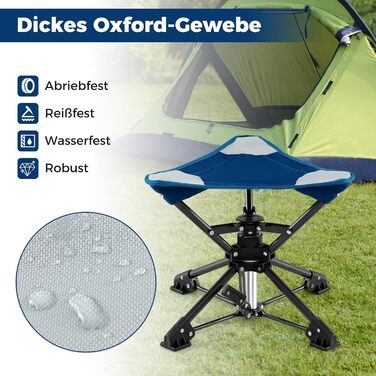 Складний туристичний стілець COSTWAY, 360° обертання, антиковзні ніжки, сумка, вантажопідйомність до 150 кг, для кемпінгу, риболовлі, полювання (Блакитний)