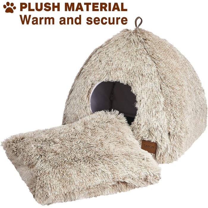 Cat Bed Washable Cat Sleeping Place for Cats Cat Cave Plush Pet Cat Head Pillow Cat House Cat Cushion Fluffy Kitten Puppy Snuggle Bed Pet Bed White (Coffee, Medium)
