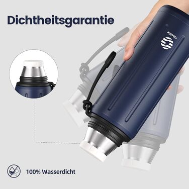 Термос Healter з чашкою 1л (72 години холод & 24 години гаряче) - термофляга для кави, чаю, термокружка з знімним дном та фільтром. Підходить для подорожей, офісу та школи (Зелений, Темно-синій)