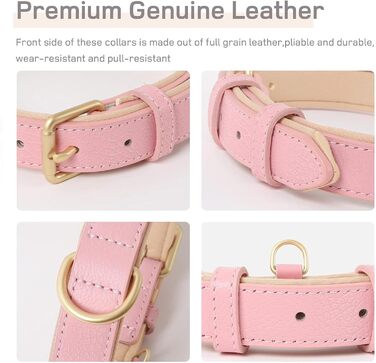 Нашийник для собак Heele з натуральної шкіри, рожевий, регульований, великий розмір (L), 1 шт.