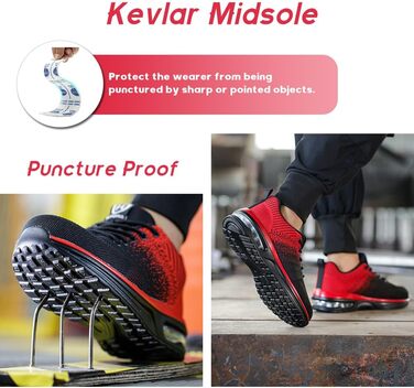 Легкі робочі черевики для чоловіків та жінок. Безпечні, антиковзкі, спортивного стилю, зі сталевим підноском. Дихаючі робочі черевики (40 EU, Червоний)
