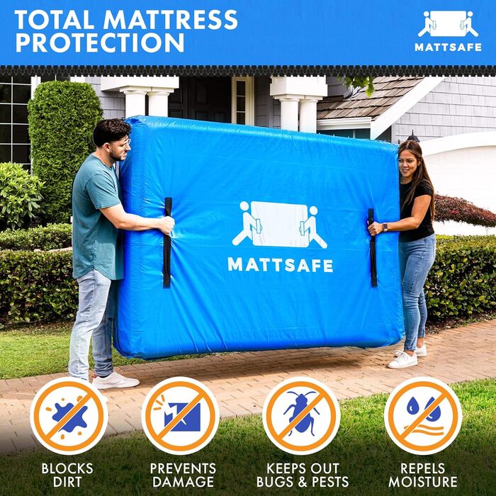 Moving and Storage Bag with 8 Handles - Queen Size - Reusable Cover with Heavy-Duty Zipper - Extra Thick Mattress Protector - MATTSAFE by Nordic Elk
