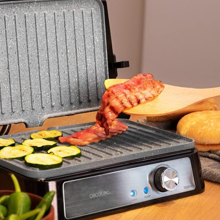 Електричний гриль Cecotec Rock'n Grill 1500 Take&Clean Stone. 1500 Вт, покриття RockStone, знімні та миючі пластини, 180° відкриття, плаваюча верхня пластина
