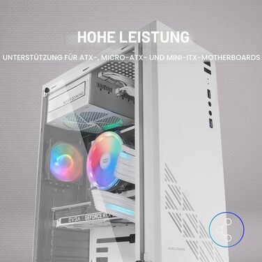 Корпус для ПК Mars Gaming MC300P MicroATX, білий, загартоване скло, Mesh-панель, 3x FRGB вентилятори