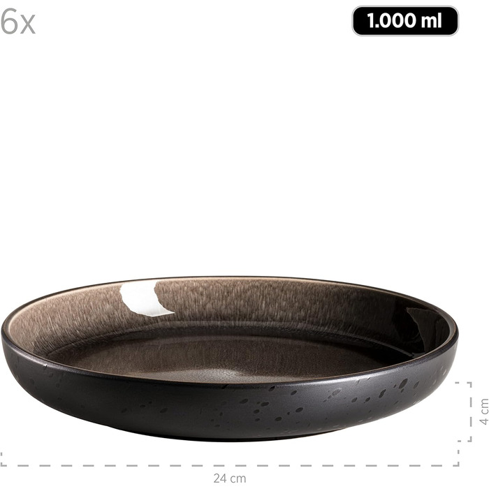 MÄSER 934021, Niara Series, Modern Plate Set for 6 People in Exciting Vintage Look, 12-Piece Ceramic Tableware Set in Grey and Black, Stoneware Plate Set 12-Piece Grey