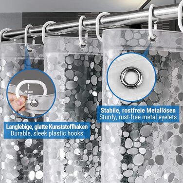 Шторка для душу Ecooe 3D ромби, прозора, 100% EVA матеріал, вологостійка, антигрибкова, 240 x 200 см, з 16 кільцями, для ванної кімнати, товщина 0,15 мм (240 x 200 см)