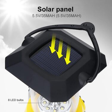 VGEBY LED Camping Lantern, 8 LED Solar Crank Lantern Hand Crank Lantern Rechargeable Solar Lantern With AM/FM Radio FOR Camping, Storms, Power Outages, Hiking, Walking, Festivals, Caravans